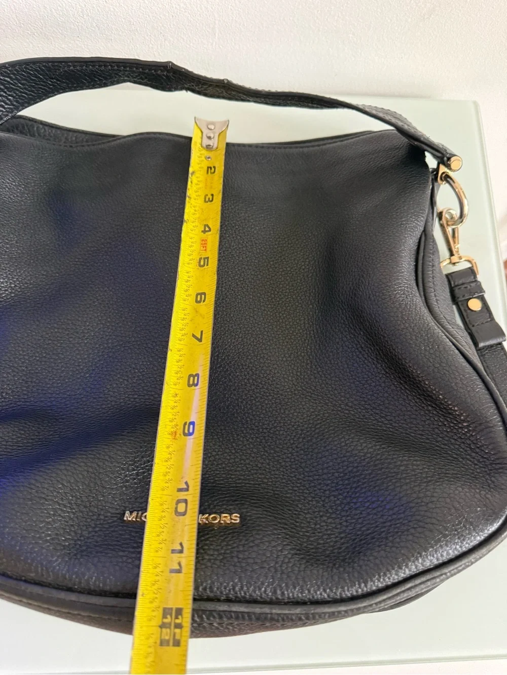 Michael Kors Black Pebbled Leather Hobo Shoulder Bag with Gold Hardware